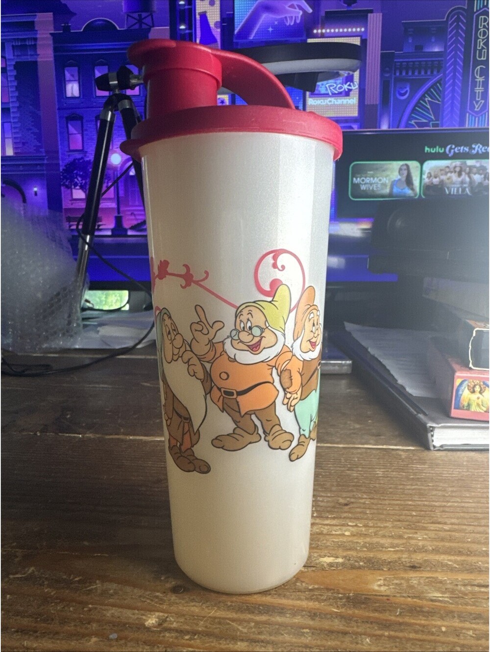 Disney Tupperware Cinderella 7 Dwarfs 16oz Drinking Bottle Tumbler with Cover